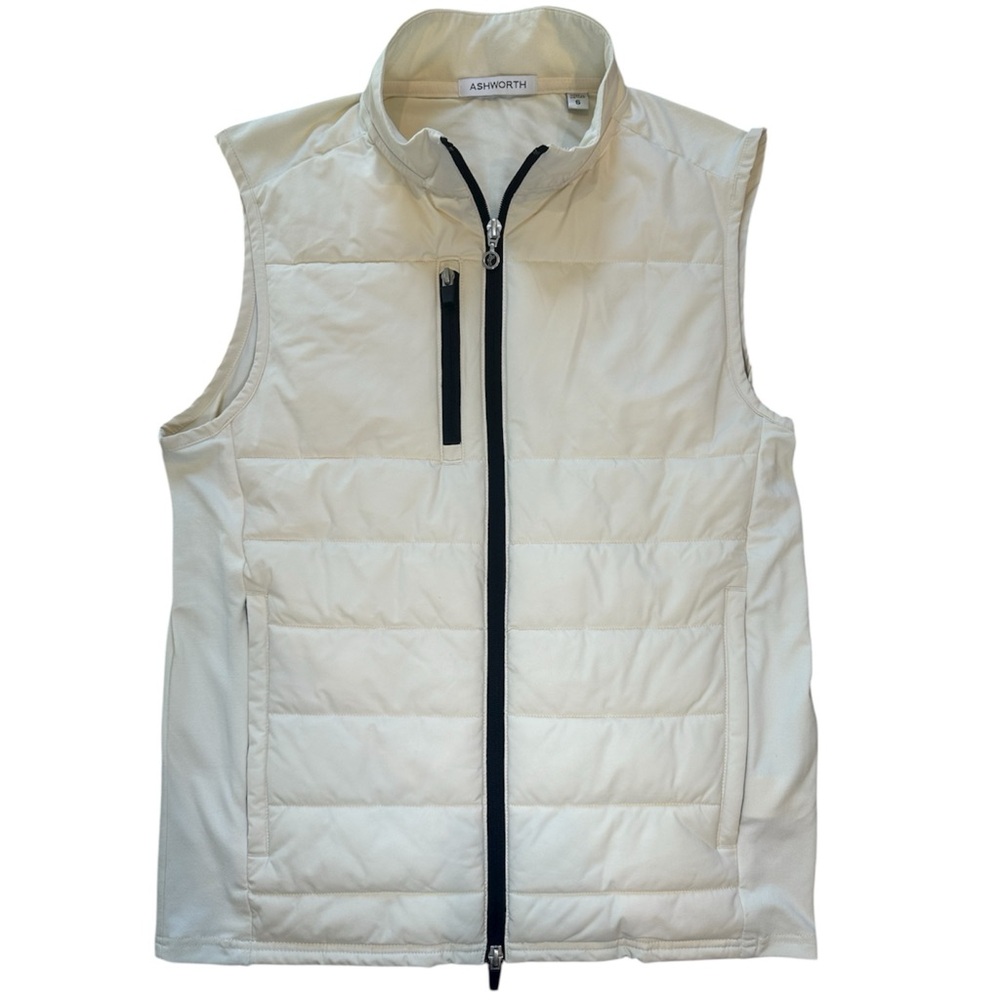 Ashworth Men's Cream Vest Sleeveless Golf Layering Zip Up Size Small